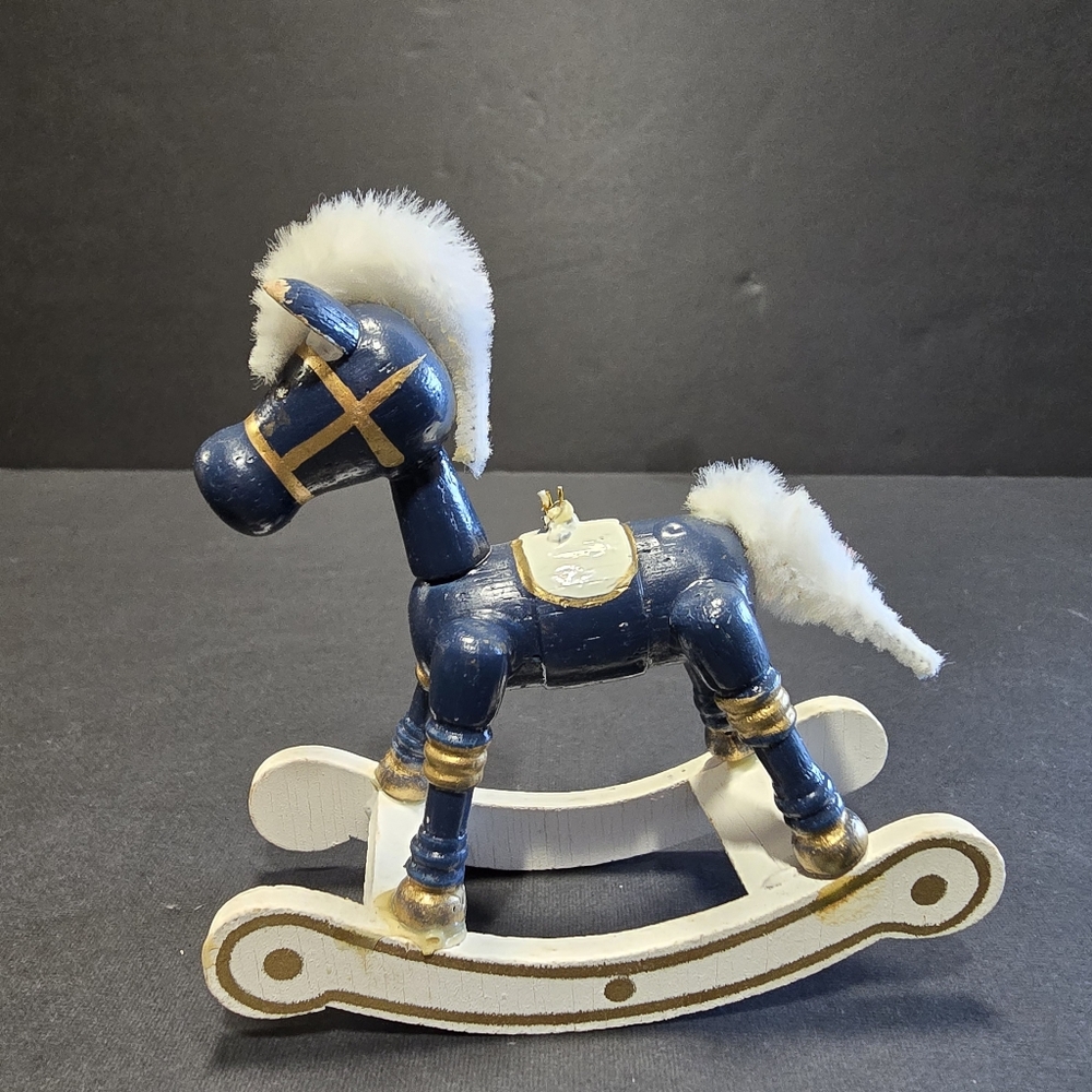 Vtg Christmas Rocking Horse Ornaments 2 Painted Wood, 1 Plastic - Picture 2 of 16